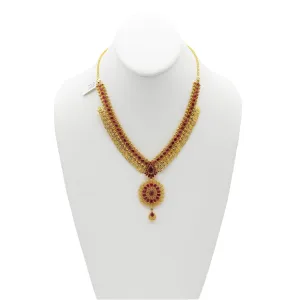 22K Gold Ruby Necklace and Earrings Set