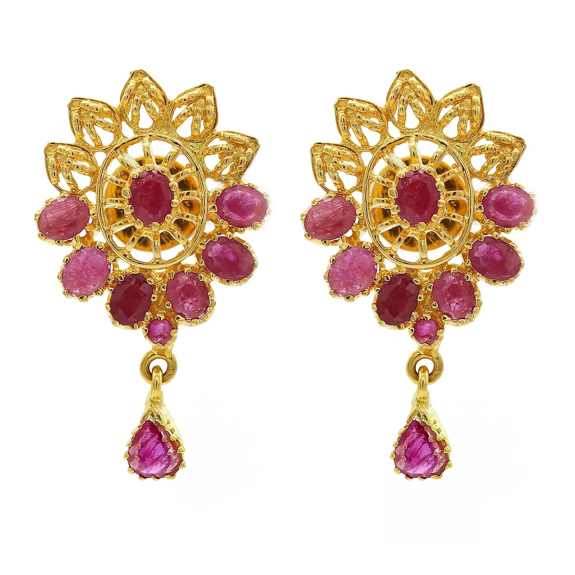 22K Gold Ruby Necklace and Earrings Set