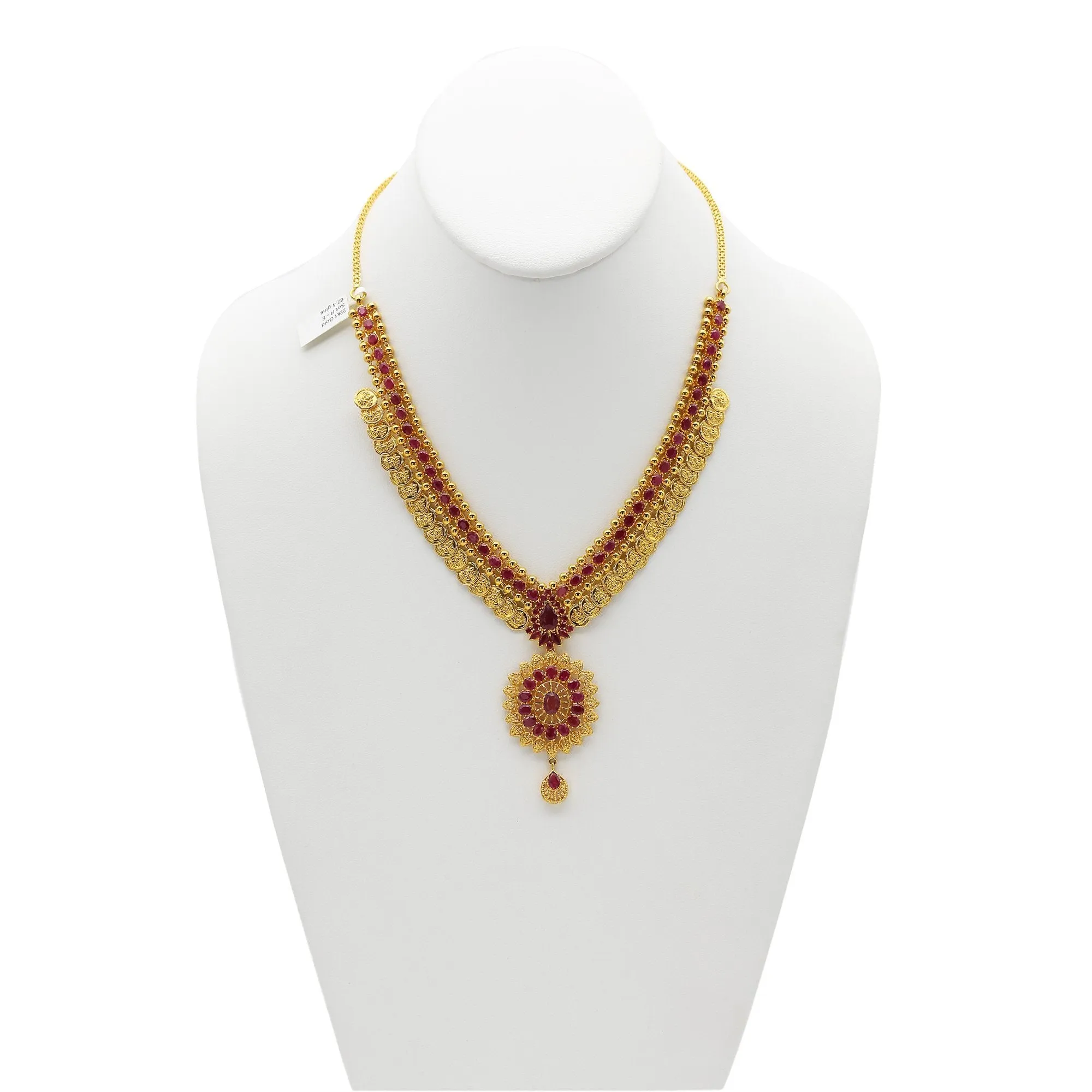 22K Gold Ruby Necklace and Earrings Set