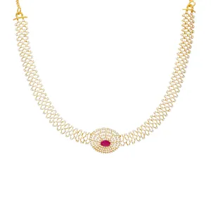 22K Yellow Gold Choker Necklace w/ CZ & Ruby (24.3gm)