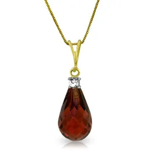 2.3 Carat 14K Solid Yellow Gold Rosy Cheeks Garnet Diamond Necklace