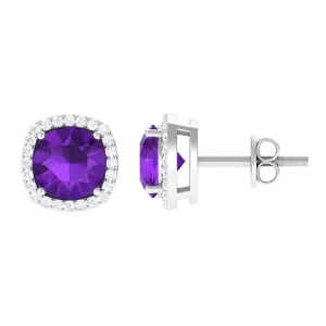 2.5 CT Round Amethyst and Diamond Halo Stud Earring