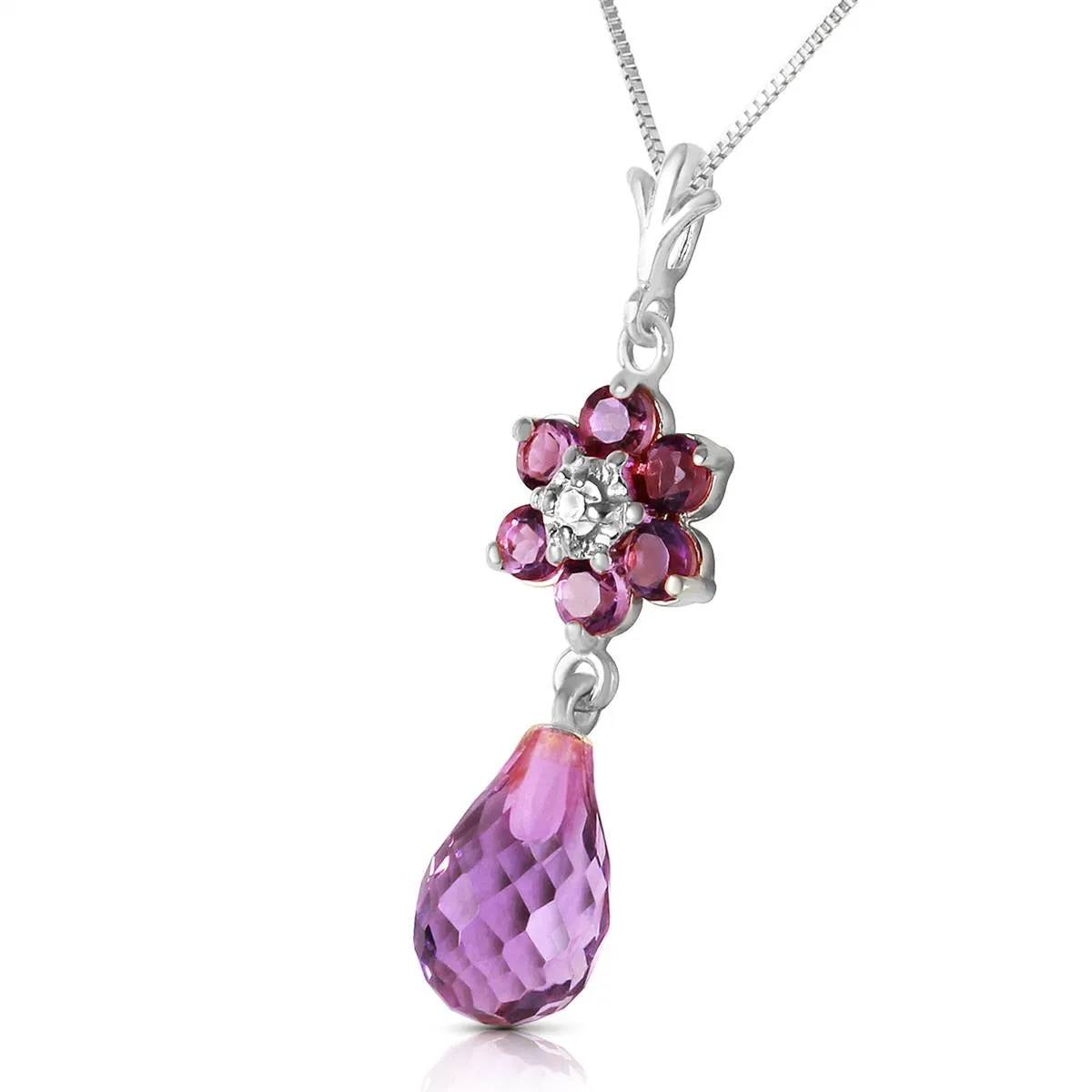 2.78 Carat 14K Solid White Gold Necklace Natural Amethyst Diamond