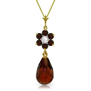 2.78 Carat 14K Solid Yellow Gold Tuft Of Flowers Garnet Diamond Necklace