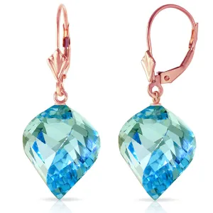 27.85 Carat 14K Solid Rose Gold Leverback Earrings Twisted Briolette Blue Topaz