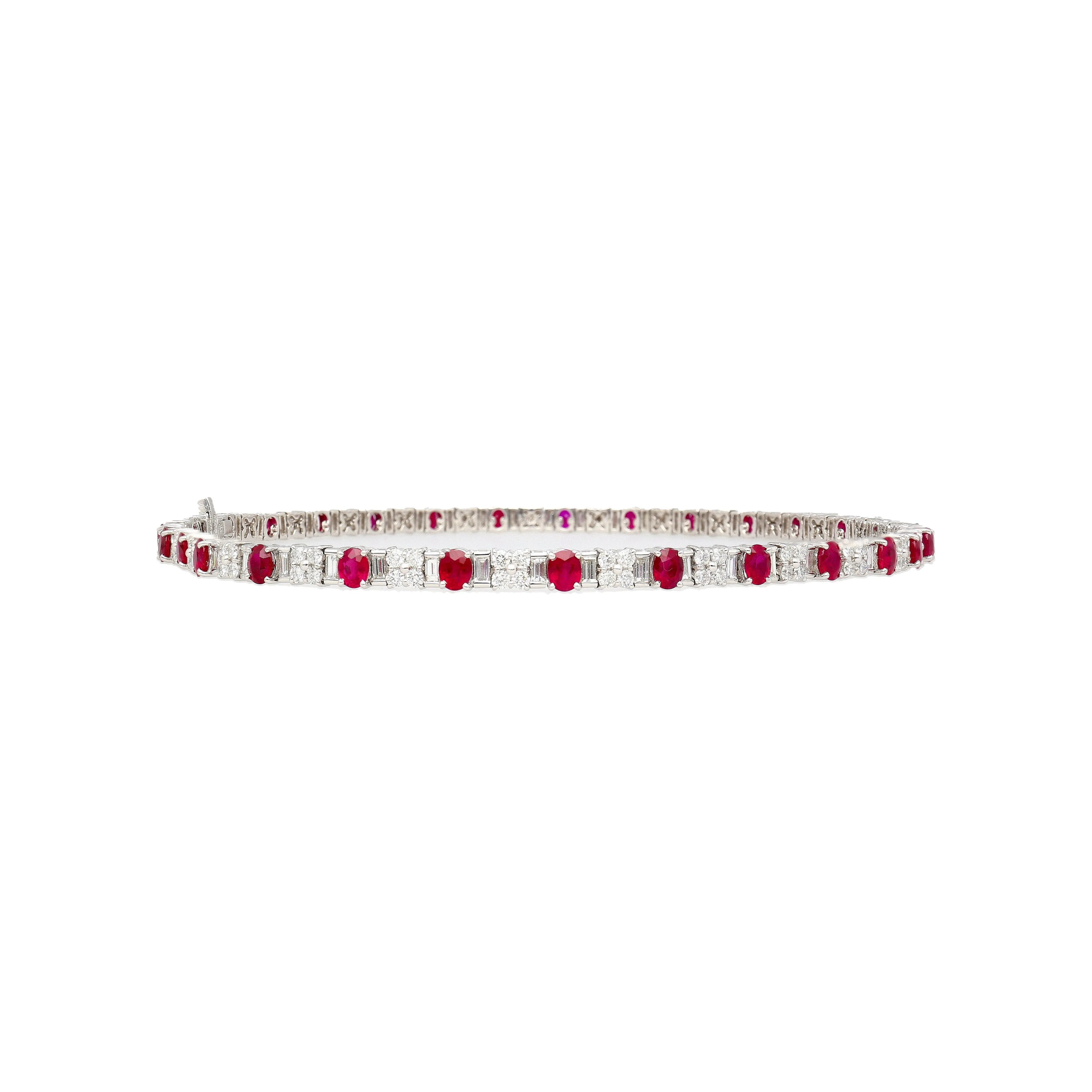 30 Carat TW Oval Cut Ruby and Diamond Tennis Necklace in Platinum