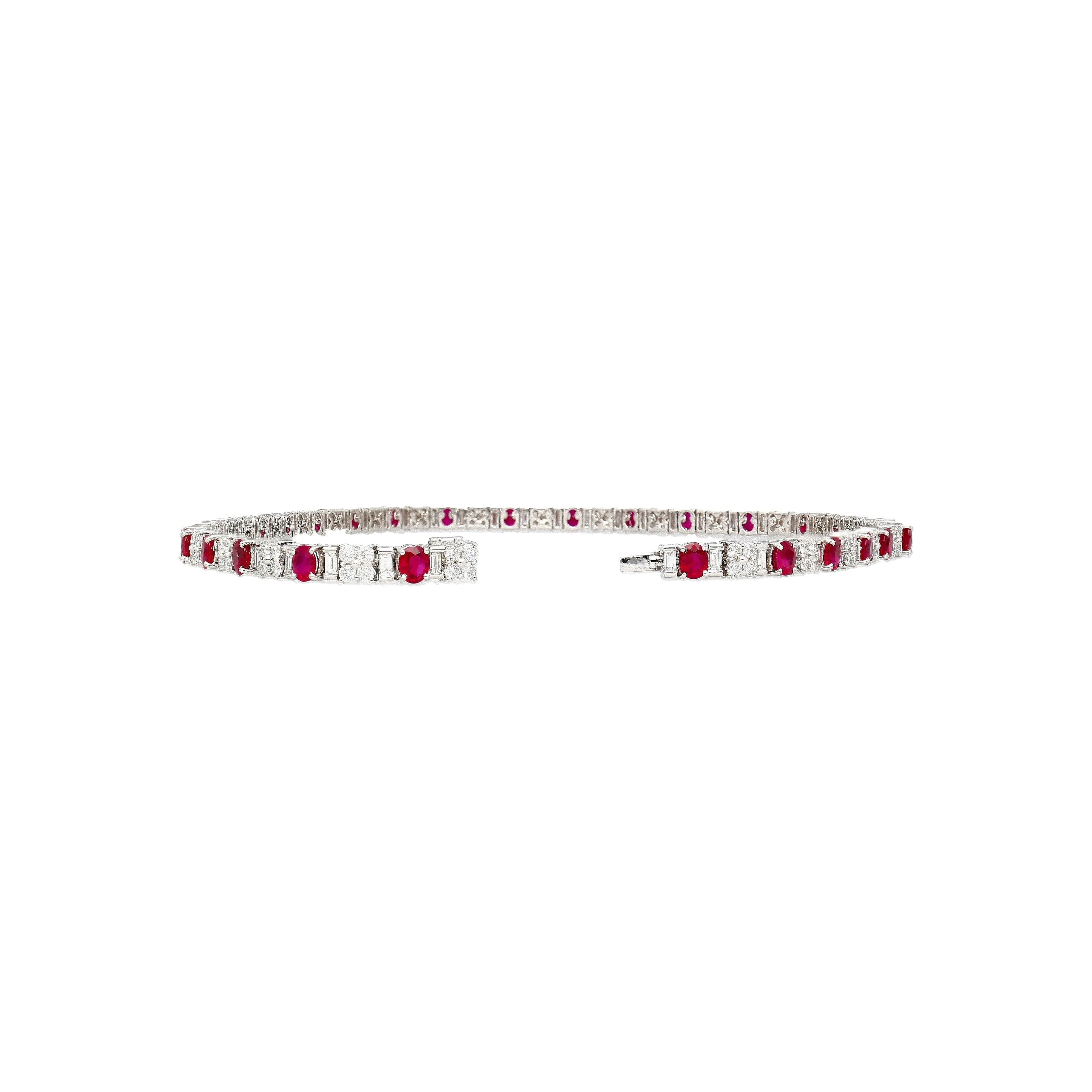 30 Carat TW Oval Cut Ruby and Diamond Tennis Necklace in Platinum