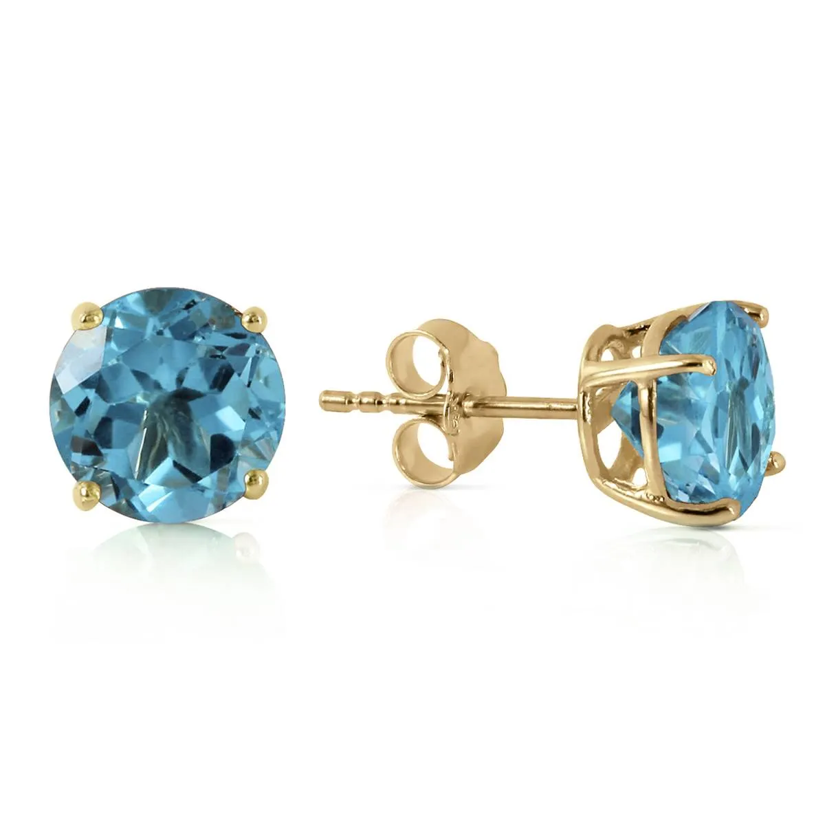 3.1 Carat 14K Solid Yellow Gold Shutting The Eye Blue Topaz Earrings