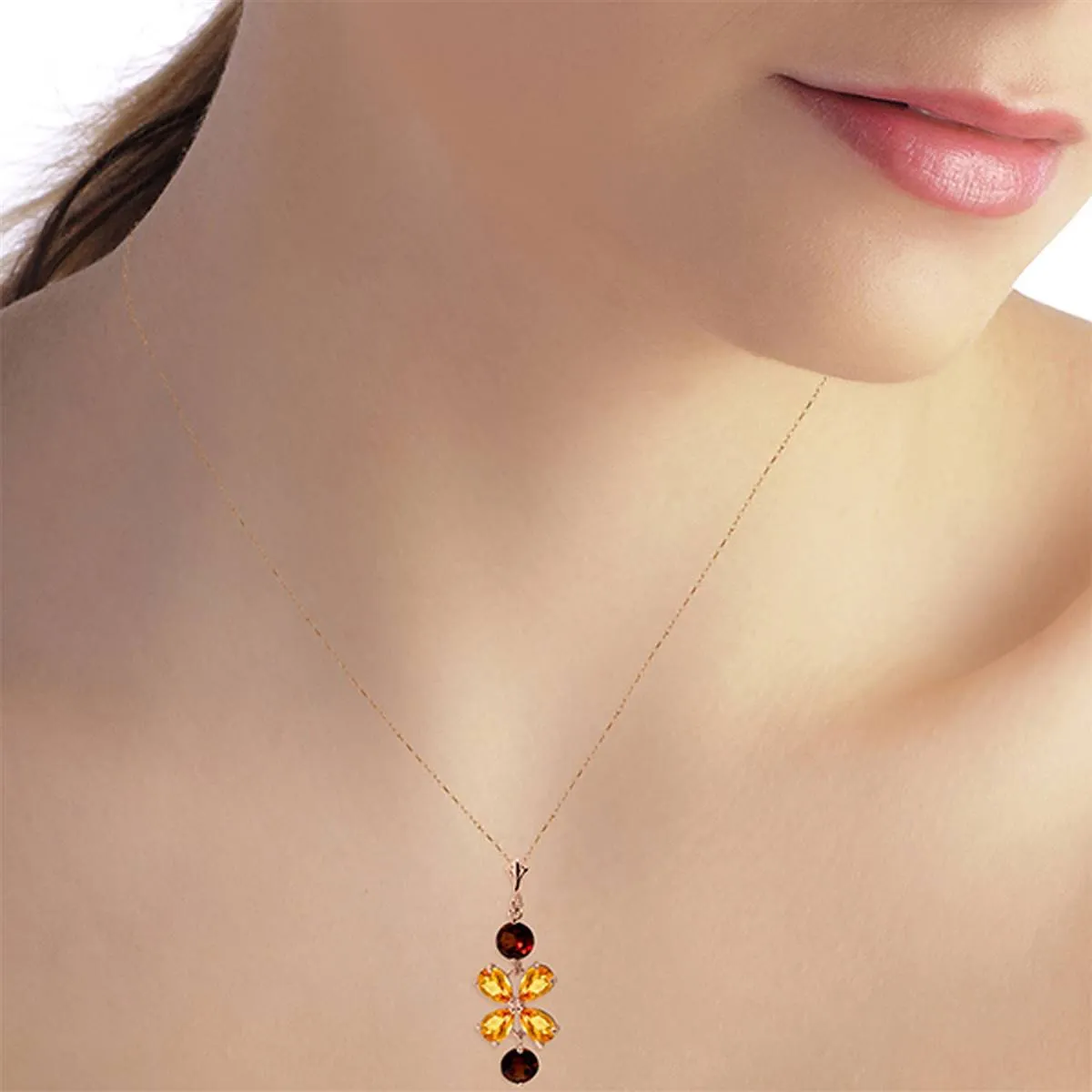 3.15 Carat 14K Solid Rose Gold Necklace Citrine Garneters