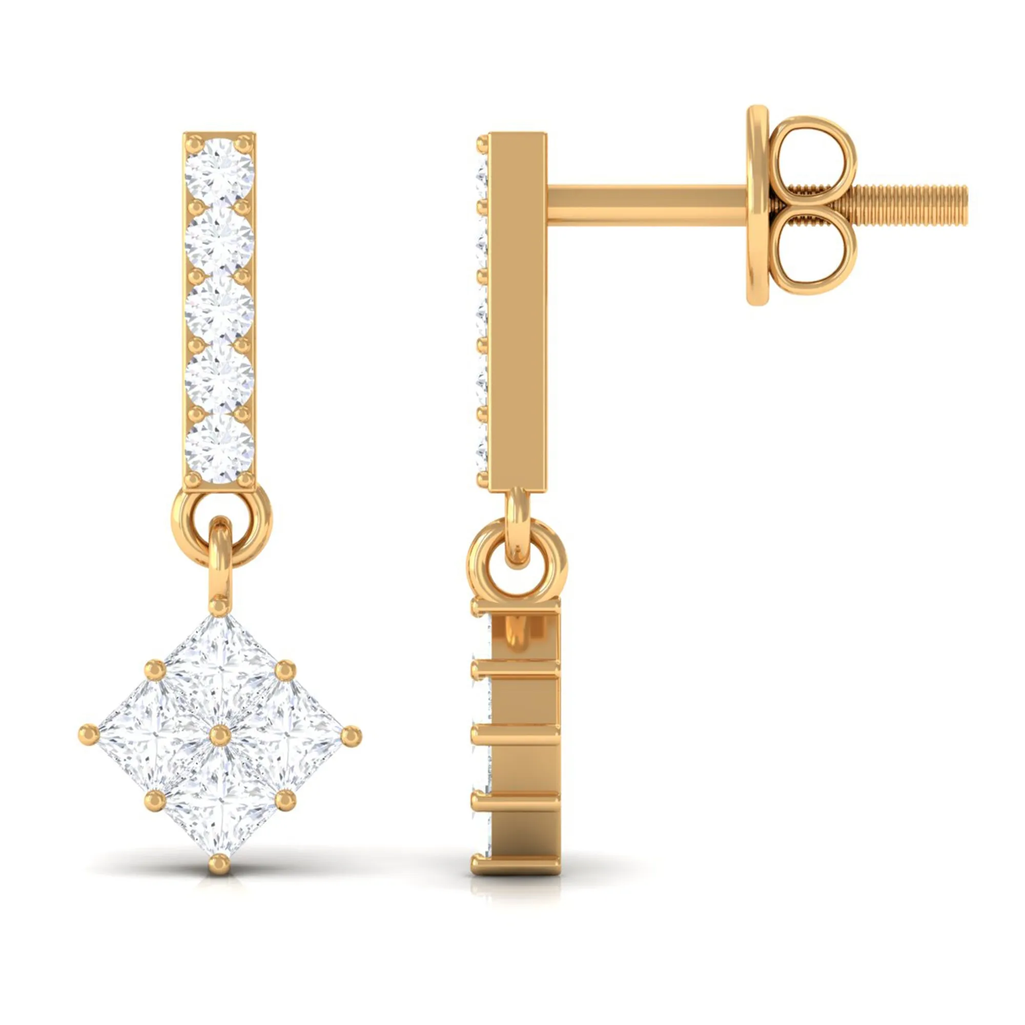 3/4 CT Contemporary Zircon Dangle Earrings in Gold