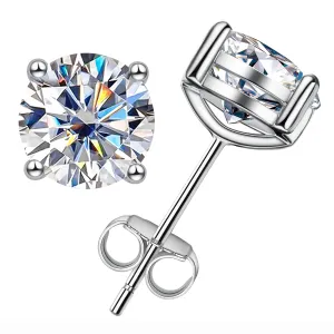 4.0CT D Color Moissanite Earrings 925 Sterling Silver Stud Earrings