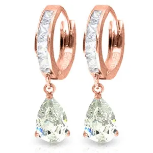 4.2 Carat 14K Solid Rose Gold Huggie Earrings Dangling Rose Topaz