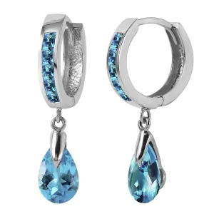 4.2 Carat 14K Solid White Gold Huggie Earrings Dangling Blue Topaz