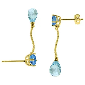 4.3 Carat 14K Solid Yellow Gold Danglings Earrings Natural Blue Topaz