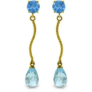 4.3 Carat 14K Solid Yellow Gold Danglings Earrings Natural Blue Topaz