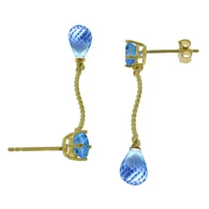 4.3 Carat 14K Solid Yellow Gold Danglings Earrings Natural Blue Topaz