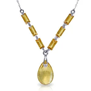 4.35 Carat 14K Solid White Gold Cross The Bridge Citrine Necklace