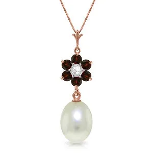 4.53 Carat 14K Solid Rose Gold Necklace Natural Pearl, Garnet Diamond