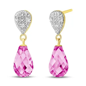 4.53 Carat 14K Solid Yellow Gold Splendid Pink Topaz Diamond Earrings