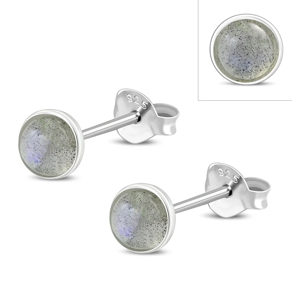 4.80mm | Labradorite Round Sterling Silver Stud Earrings