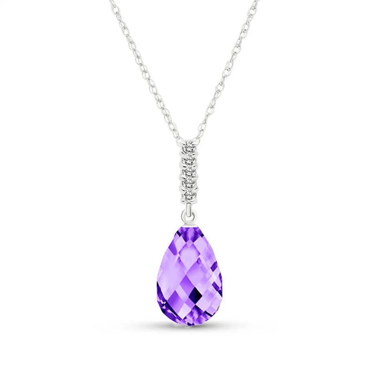 5.08 Carat 14K Solid White Gold Necklace Diamond Briolette Drop Amethyst