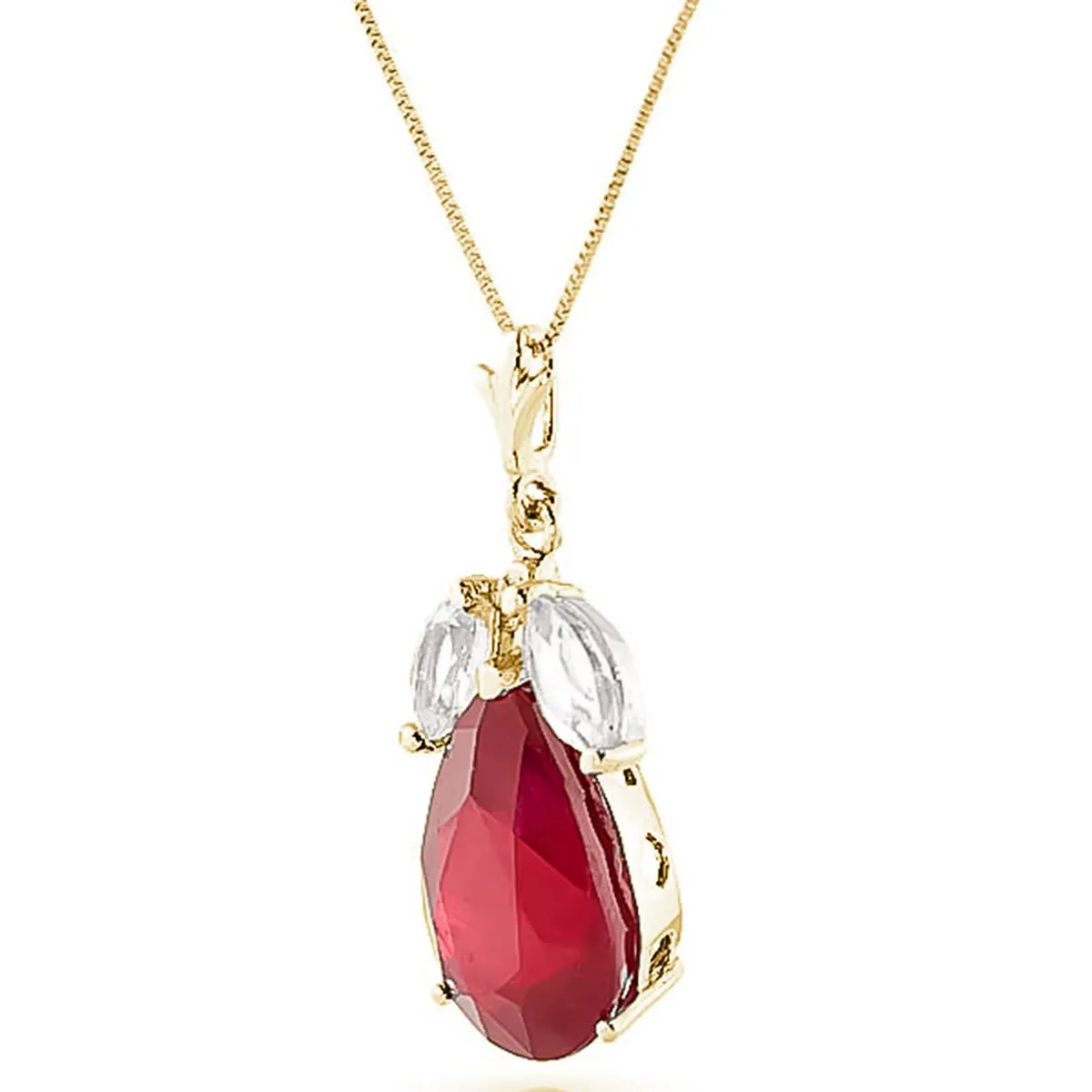 5.5 Carat 14K Solid Yellow Gold Necklace Ruby White Topaz