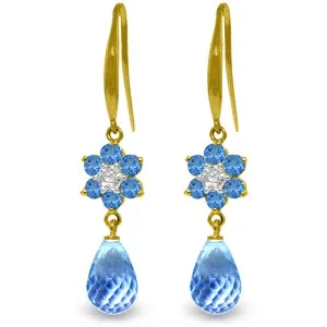 5.51 Carat 14K Solid Yellow Gold Botanica Blue Topaz Diamond Earrings