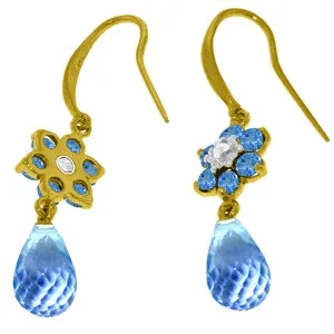 5.51 Carat 14K Solid Yellow Gold Botanica Blue Topaz Diamond Earrings