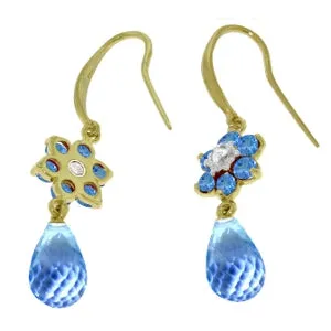 5.51 Carat 14K Solid Yellow Gold Botanica Blue Topaz Diamond Earrings