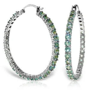 6 Carat 14K Solid White Gold Hoop Earrings Blue Topaz