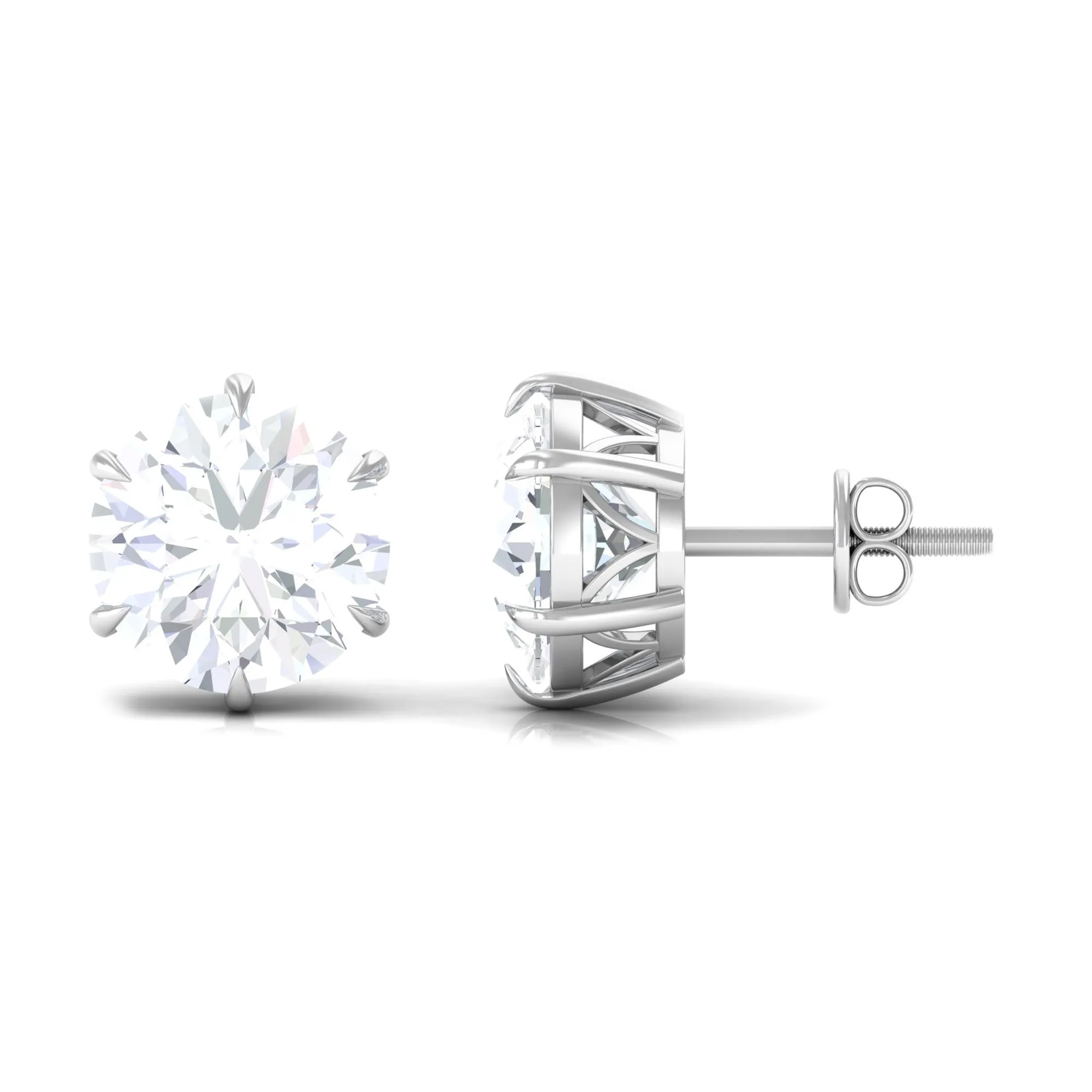 6 Claw Set Round Zircon Solitaire Stud Earrings