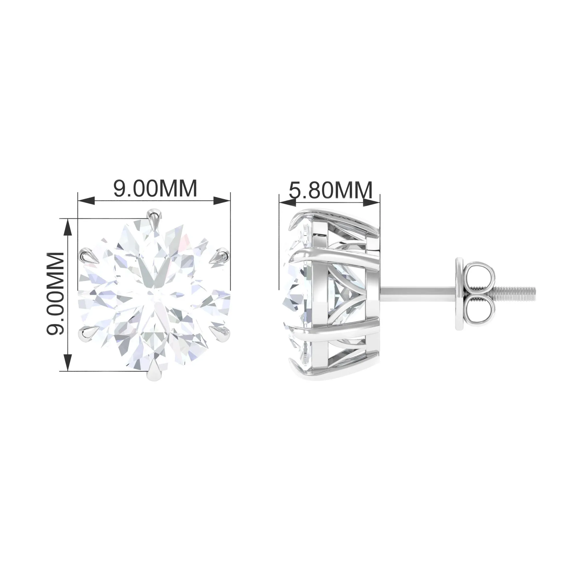 6 Claw Set Round Zircon Solitaire Stud Earrings