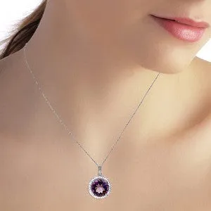 6.2 Carat 14K Solid White Gold Natural Diamond Amethyst Necklace