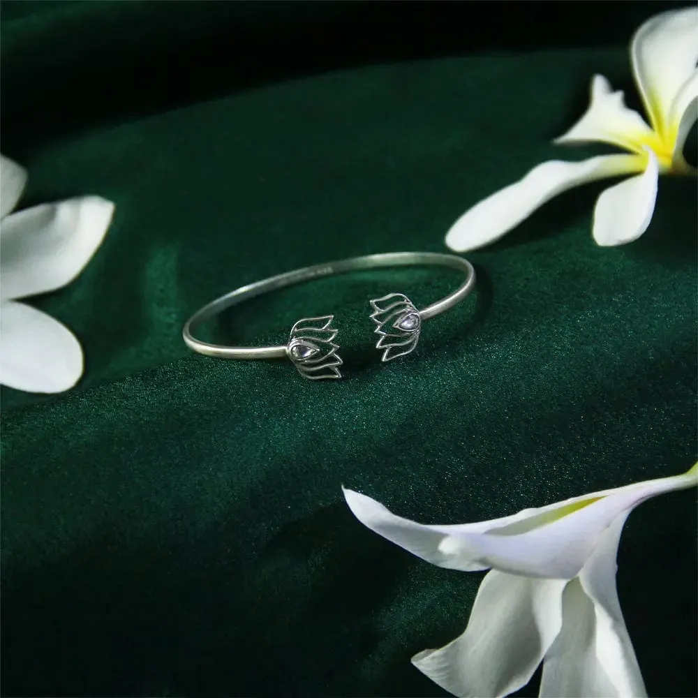 92.5 Silver Oxidize lotus bangle