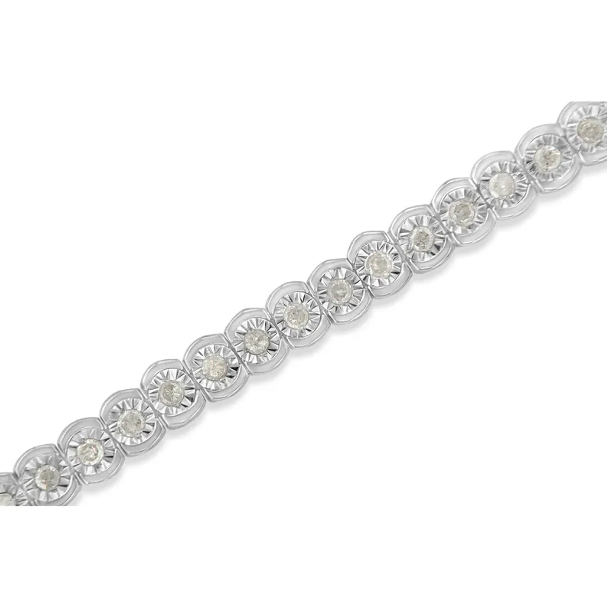 .925 Sterling Silver 1.0 Cttw Diamond Miracle-Set Cut-Circle 7" Tennis Bracelet (I-J Color, I2-I3 Clarity)