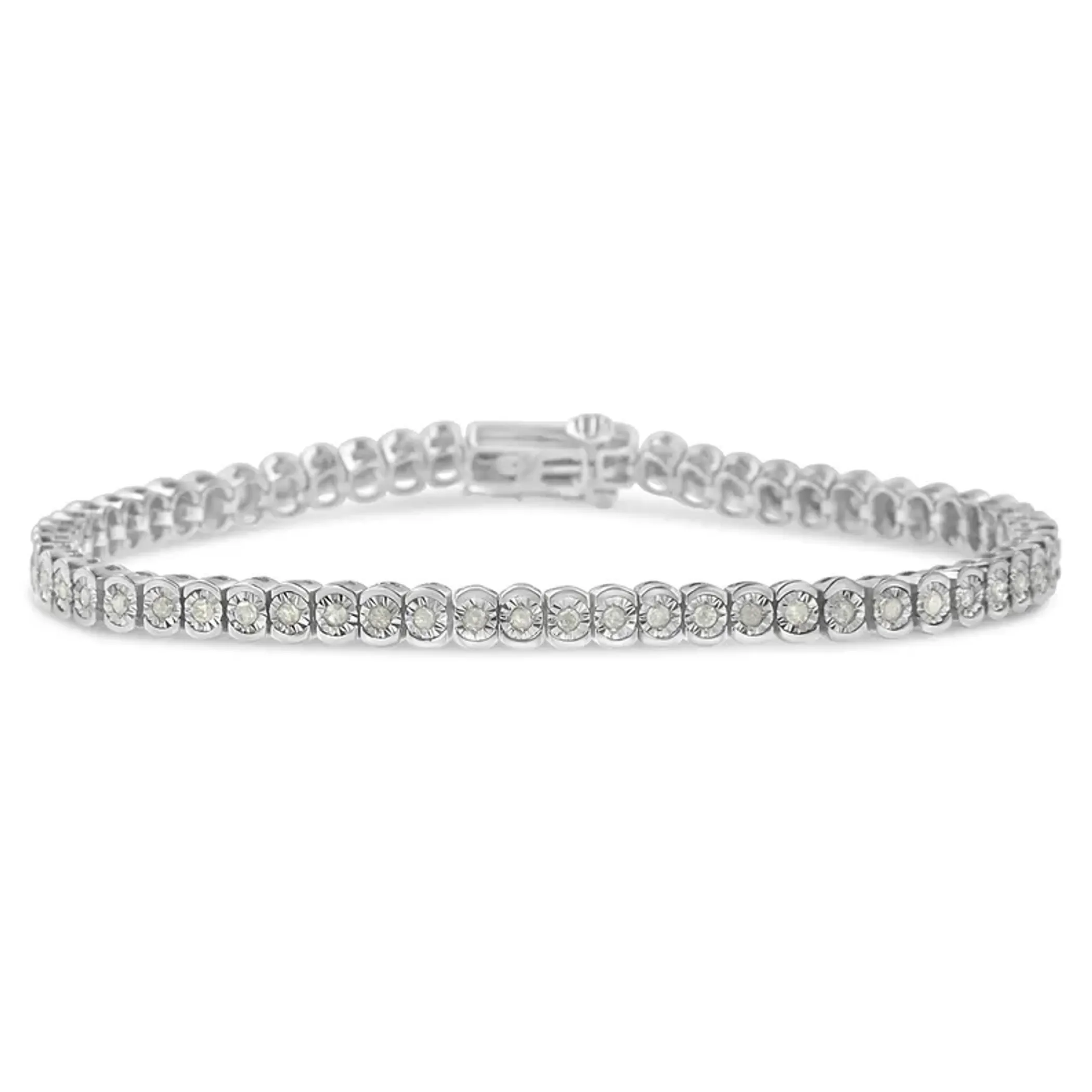 .925 Sterling Silver 1.0 Cttw Diamond Miracle-Set Cut-Circle 7" Tennis Bracelet (I-J Color, I2-I3 Clarity)