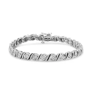 .925 Sterling Silver 1.0 Cttw Round Diamond Miracle Plate and "S" Link Tennis Bracelet (I-J Color, I3 Clarity) - 7"