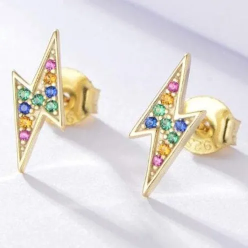 925 Sterling Silver and 18K Gold-Filled CZ Stud Earrings