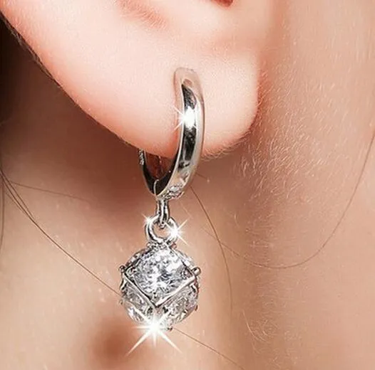 925 Sterling-silver-jewelry Crystal Ball AAA CZ Stud Earrings For Women Earrings Sterling Silver Jewelry