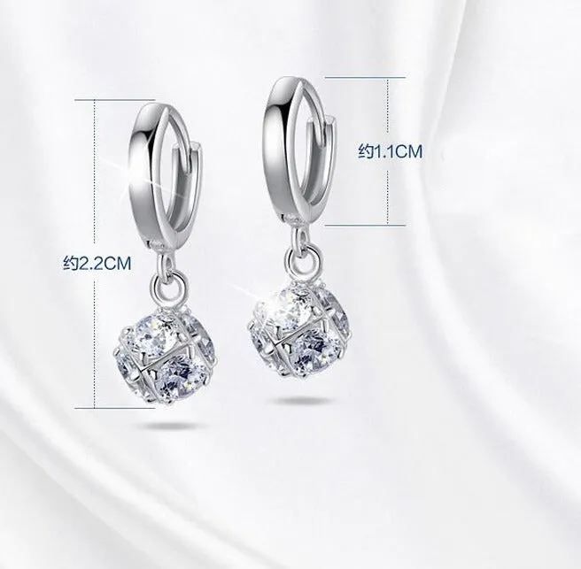 925 Sterling-silver-jewelry Crystal Ball AAA CZ Stud Earrings For Women Earrings Sterling Silver Jewelry