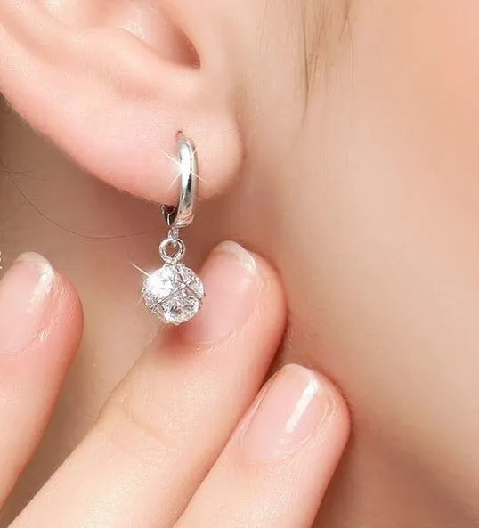 925 Sterling-silver-jewelry Crystal Ball AAA CZ Stud Earrings For Women Earrings Sterling Silver Jewelry