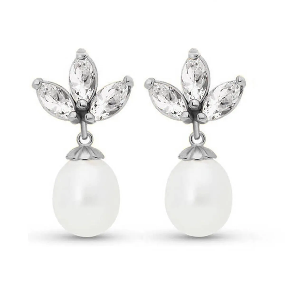 9.5 Carat 14K Solid White Gold Dangling Earrings Pearl White Topaz