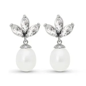 9.5 Carat 14K Solid White Gold Dangling Earrings Pearl White Topaz