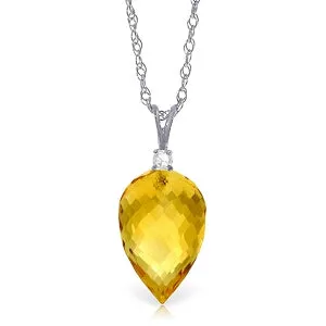 9.55 Carat 14K Solid White Gold Necklace Diamond Briolette Drop Citrine