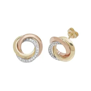 9ct Tricolour Gold Zirconia Stud Earrings ES173