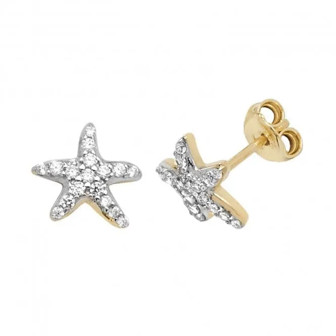 9ct Yellow Gold Zirconia Starfish Stud Earrings ES569