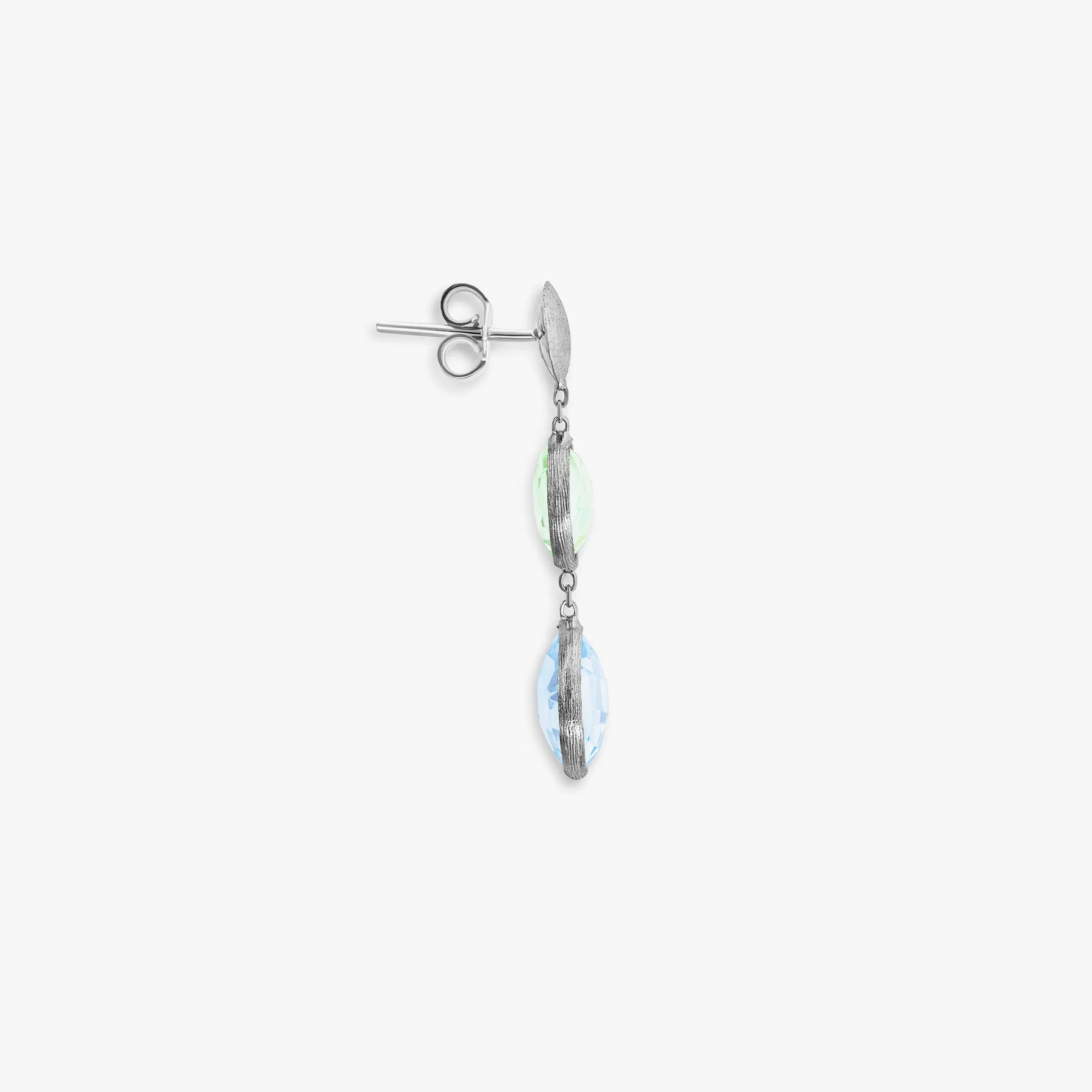 9K satin white gold Kensington drop earrings with topaz and green amethyst