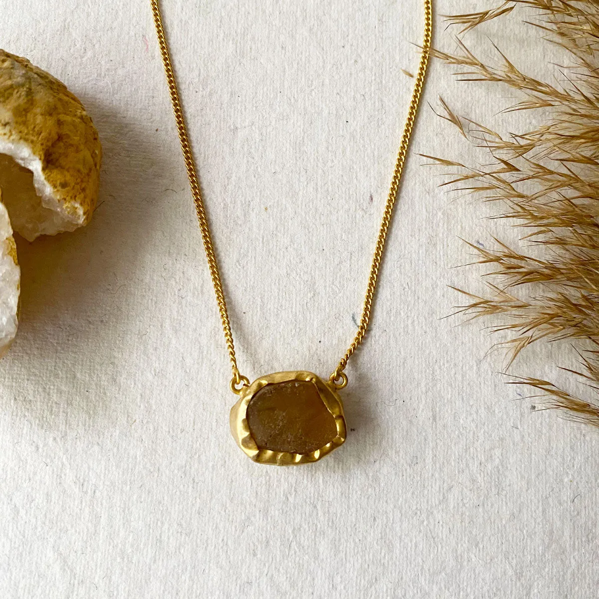 A Touch of Citrine Stone Gold Necklace, for Success and Good Luck