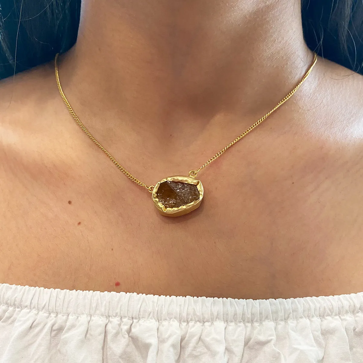 A Touch of Citrine Stone Gold Necklace, for Success and Good Luck