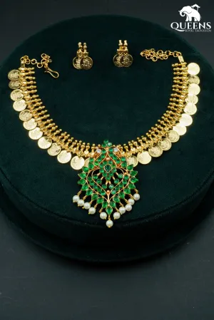 AADHYANTHA KASU NECKLACE - GREEN